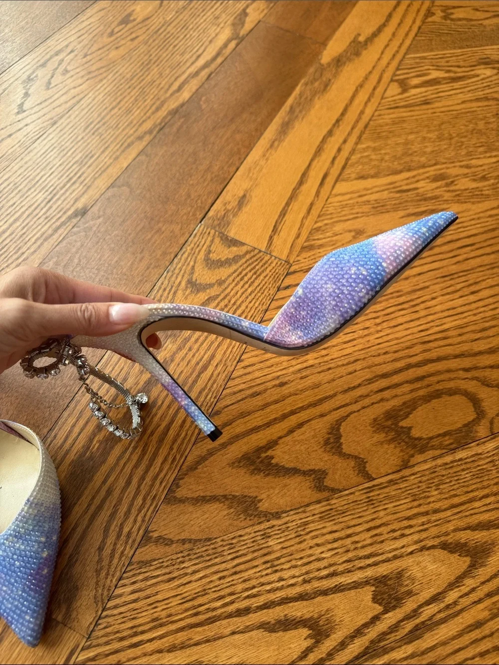 Jimmy Choo Iridescent Crystal-Ankle Pointed-Toe Pumps Purple, pink, white, Blue - Picture 12 of 12